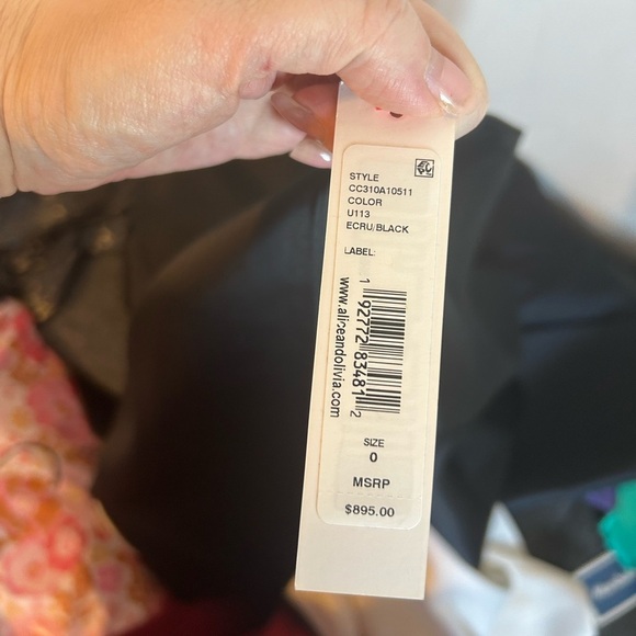 NWT Alice + Olivia Theda Strapless Hi Lo Mini Dress in Ecru & Black - Picture 5 of 10